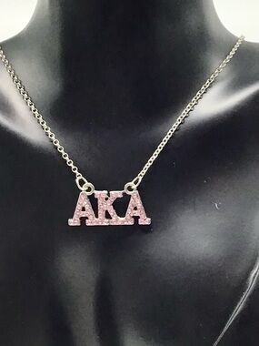 AKA Pink Crystal Letter Pendant Necklace - Silver Chain